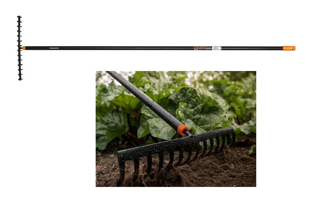 Fiskars Rastrillo con dientes curvados, 14 dientes, Longitud: 36 cm, Negro/Naranja, Solid, 1016036