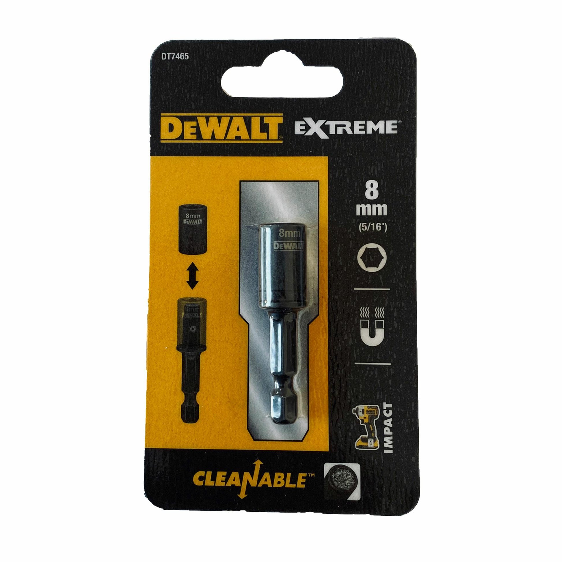 DEWALT DT7465-QZ - Llave de vaso hexagonal magnética de impacto de limpieza fácil 8mm