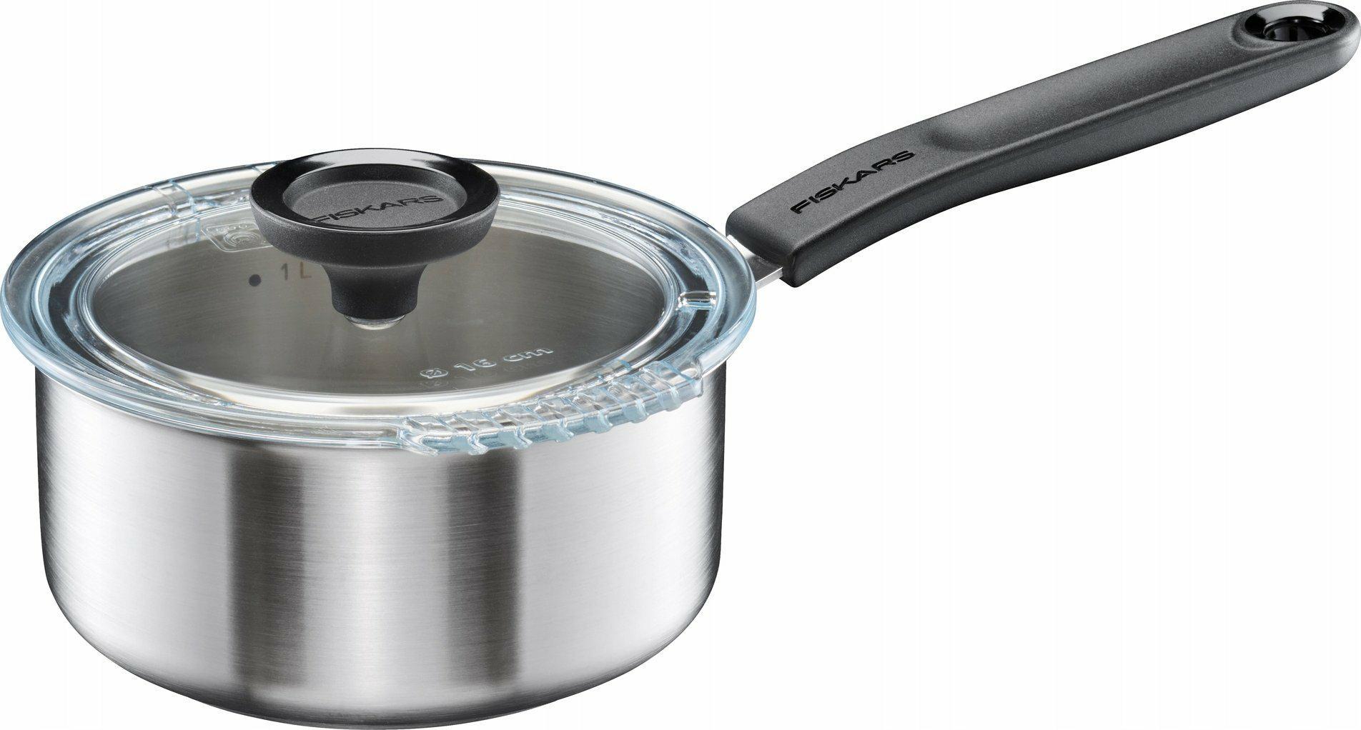 Fiskars Cazo con Tapa, 1,5 litros, Ø 18,4 cm, Apta para Todas las Placas de Cocina, Acero Inoxidable Reciclado, Functional Form, 1072315