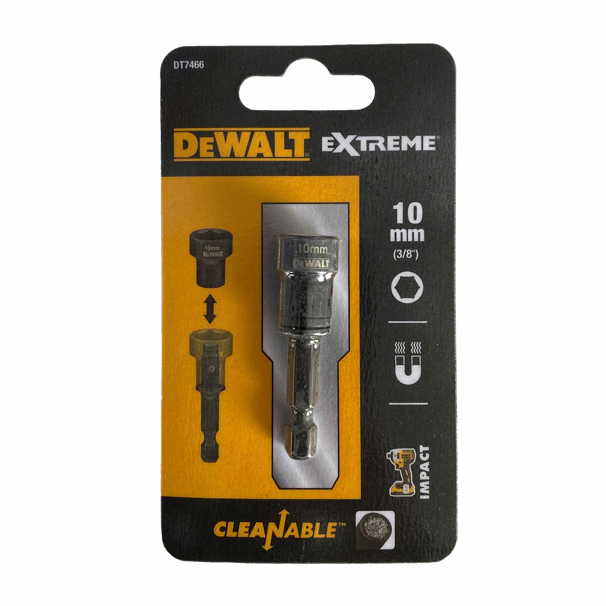 DeWalt DT7466-QZ - Llave de vaso hexagonal magnética de impacto de limpieza fácil 10mm, Plata