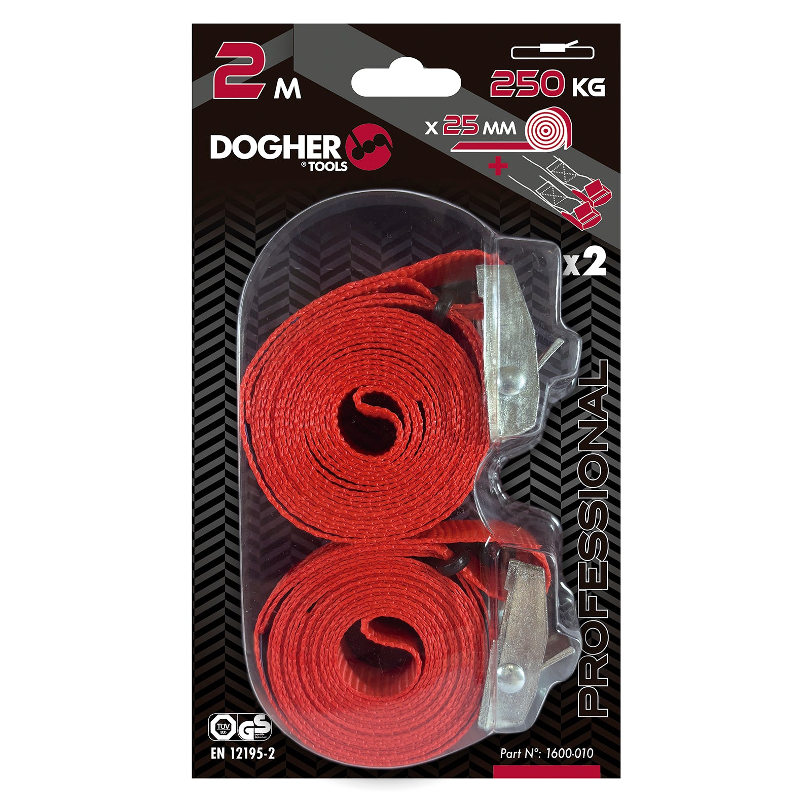 Dogher 1600-011 - Cinta Amarre Hebilla 25Mmx2M 500Kg 1Pcs