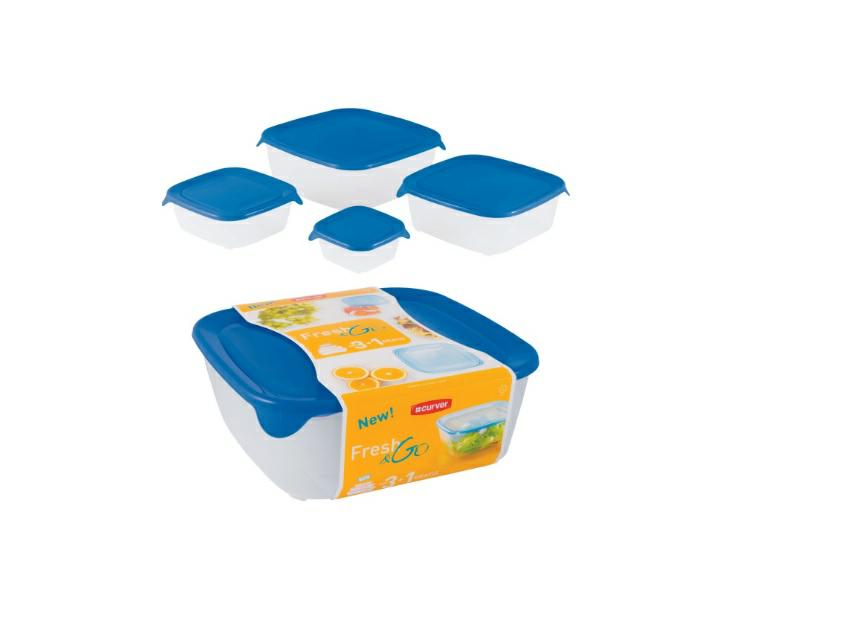 Curver 2045389 Fresh & Go Box Frescura Cuadrado Plástico Transparente/Azul Conjunto de 4