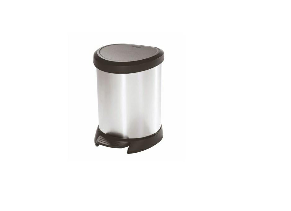 CURVER - Cubo de basura Deco con pedal 5 L, acabado color acero, tapa con cierre amortiguado