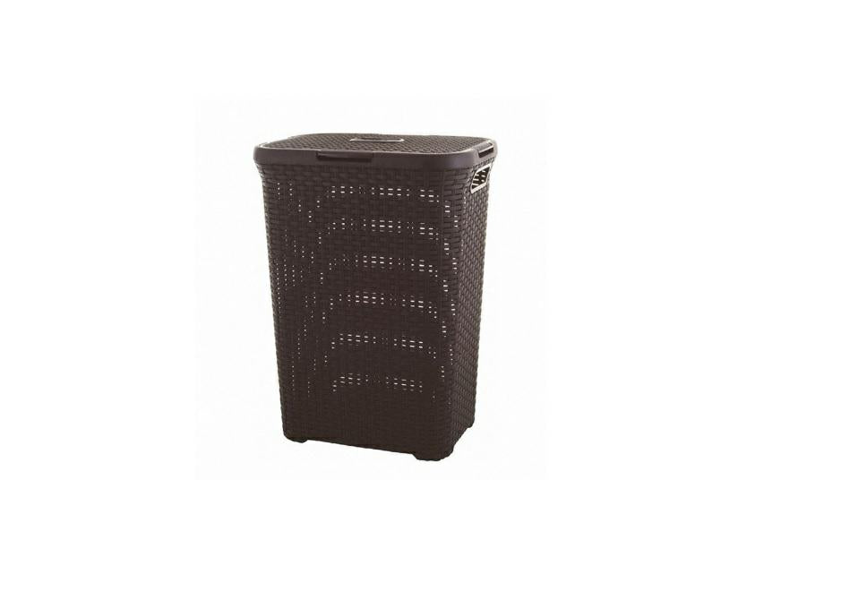 Curver Hamper Style- Baúl para la Colada con Tapa 60L, Cesto de Ropa, 45x34x62 cm, Marrón Oscuro