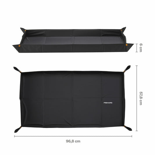 FISKARS Tapete para Plantar y trasplantar, Plegable, Borde Alto, Adecuado para trasplante, 82,5 x 44,5 cm, Negro, 1071304