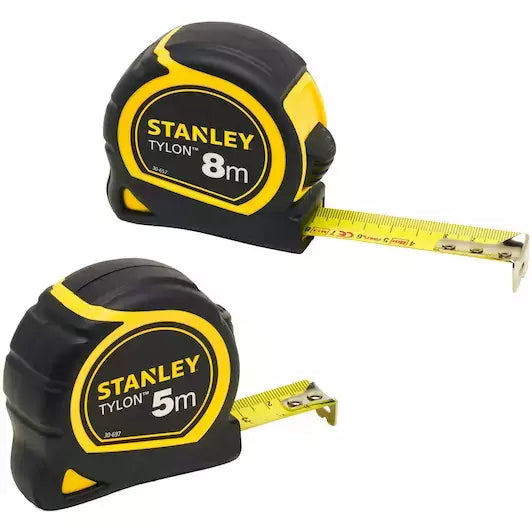 STANLEY Twin pack flexómetros Tylon 5m/8m para profesionales y manitas, fijación fiable, estándar técnico