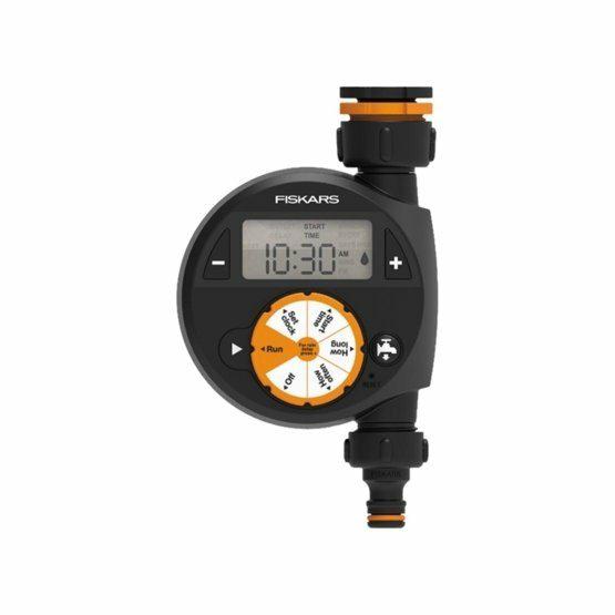 Fiskars Programador/Timer con 1 salida, Para todos los tamaños de grifo habituales, Pantalla LCD de fácil lectura, Tamaño universal, 380 g, Negro/Naranja, 1054791