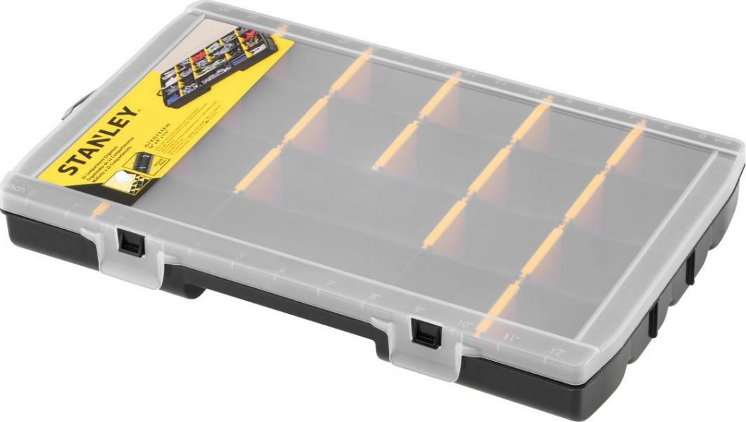 STANLEY Organizador básico con 22 compartimentos, divisores extraíbles, personalizable, regla marcada en la tapa, polipropileno de alto impacto, dimensiones 35,7 x 22,9 x 4,8 cm, STST81681-1