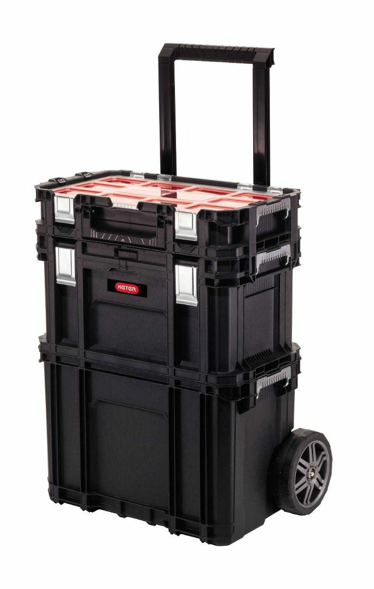 Keter- Carro vertical para llevar cajas de herramientas, 3 niveles, Incluye organizador; 56,5 x 37,3 x 70 cm; Negro