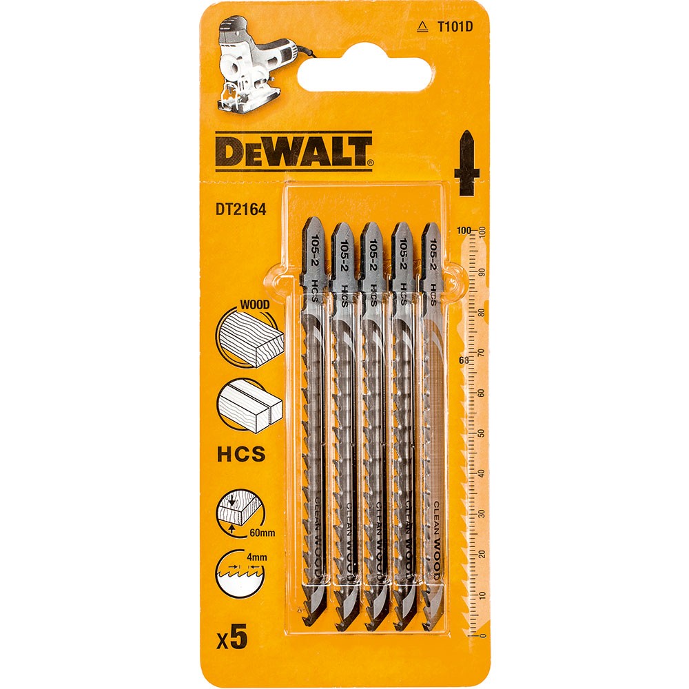 DeWalt DT2164-QZ - Hoja de sierra de calar HCS, longitud de 100 mm, paso de diente de 4 mm, para cortes en madera, aglomerado, contrachapado, laminado y plástico