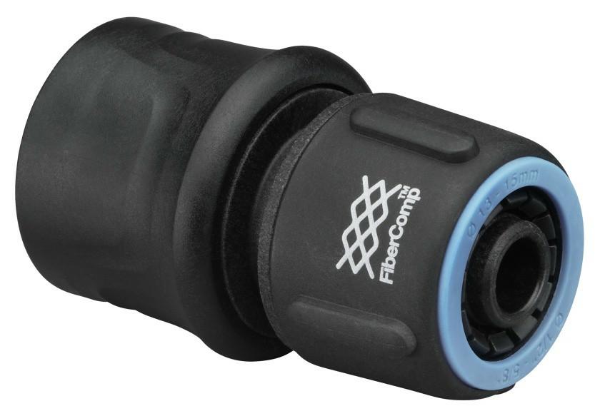 Fiskars Conector de manguera, Tamaño universal, Ø 13-15 mm (1/2 - 5/8"), FiberComp, 30 g, Negro/Azul, FLOW, 1054786