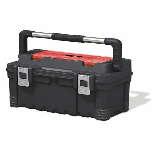 Keter- Caja de Herramientas 26 Pulgadas, Incluye caja organizadora extraíble; 28,7 x 66 x 26,7 cm; Negro/Rojo