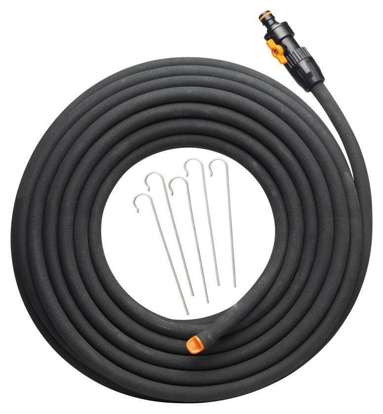 Fiskars Manguera de riego porosa, Con control de flujo, Se puede cortar individualmente, Tamaño universal, 15 m, Ø 1,3 cm (1/2''), 1,63 kg, Negro/Naranja, 1025935