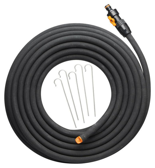 Fiskars Manguera de riego porosa, Con control de flujo, Se puede cortar individualmente, Tamaño universal, 15 m, Ø 1,3 cm (1/2''), 1,63 kg, Negro/Naranja, 1025935