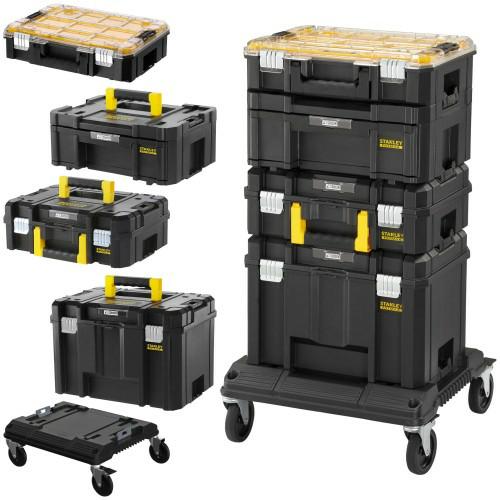 Stanley Fatmax - Sistema modular de almacenamiento gama PRO-STACK(4 cajas para herramientas + plataforma con ruedas)