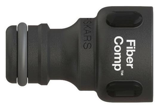 Fiskars Conector de grifo, Para grifos de agua, Ø 21 mm (G 1/2"), FiberComp, Tamaño universal, 10 g, Negro/Naranja, 1027053