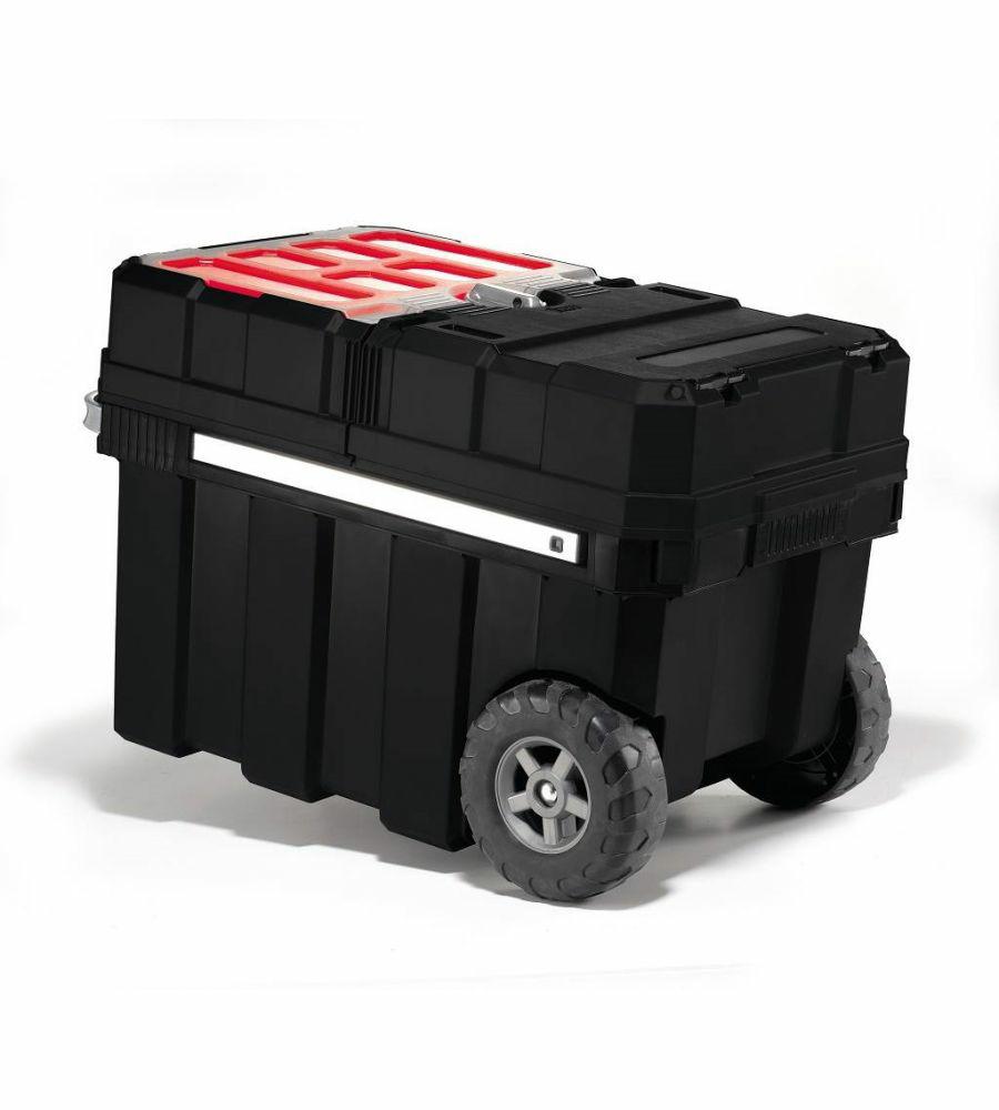 Keter 17191709 Caja de Plástico de Herramientas con Carro, Negro/Rojo, 61.6 x 37.8 x 41.5 cm