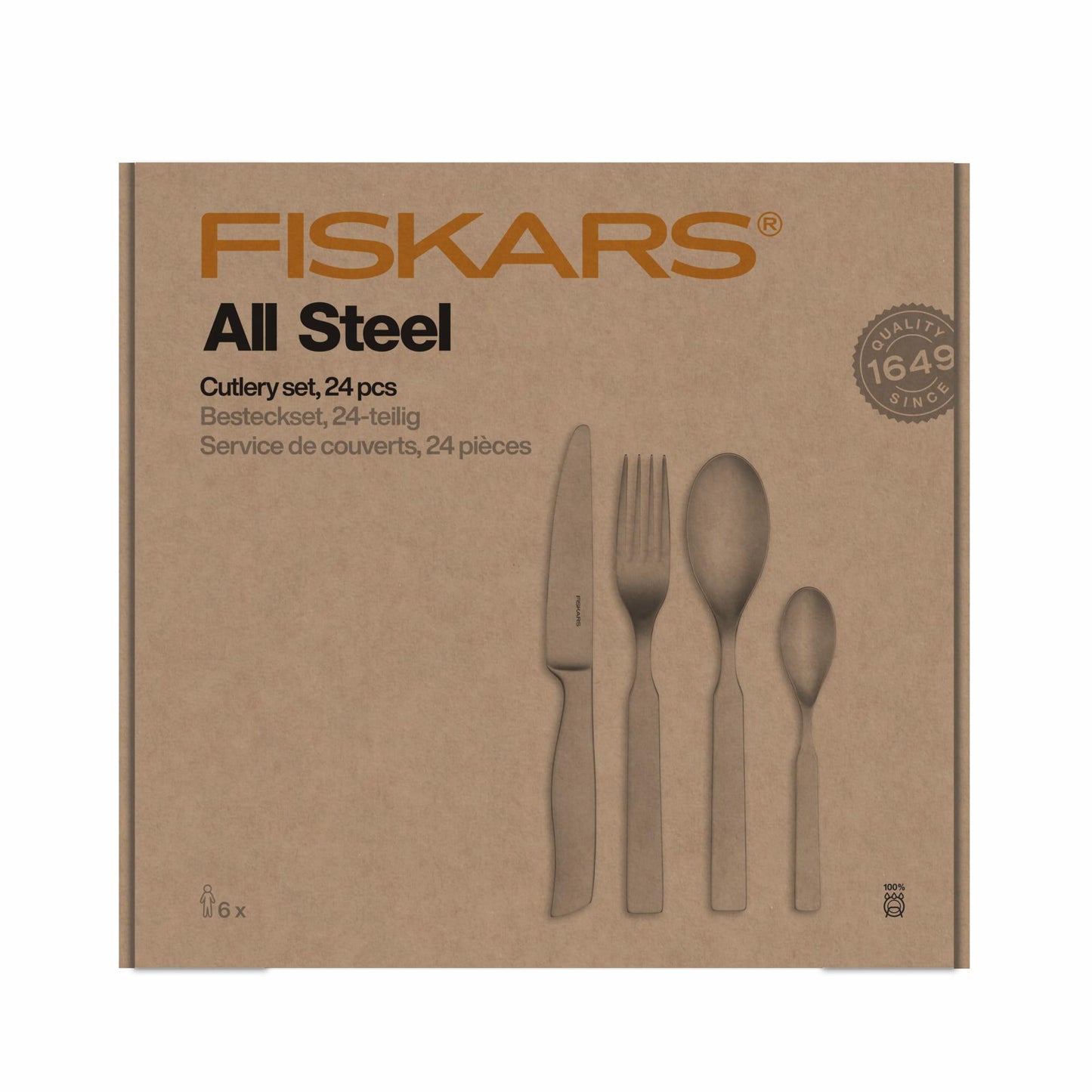 Fiskars All Steel - Cubertería 24 piezas en caja regalo