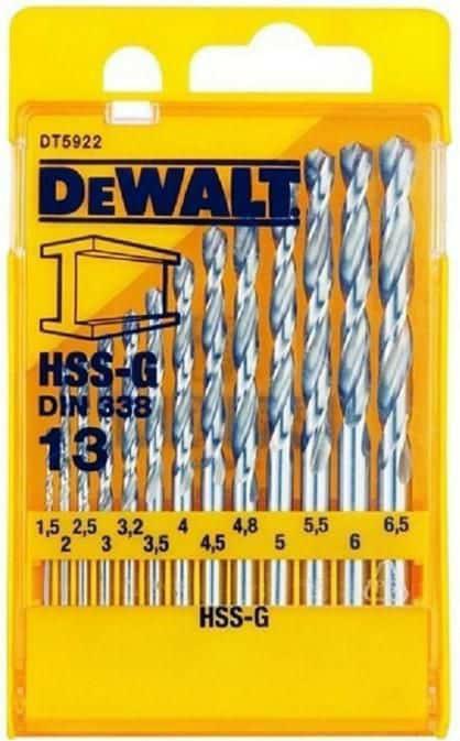 DeWalt DT5922-QZ - Juego de 13 Brocas para Metal HSS-G Din 338 en Cassette de Plástico Diámetro 1.5, 2, 2.5, 3.2, 3, 3.5, 4, 4.5, 5 x 2, 5.5, 6, 6.5 mm