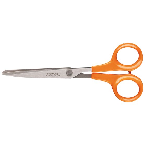 FISKARS Tijeras universales, Longitud: 17 cm, Para diestros y zurdos, Hoja de acero inoxidable/Mangos de plástico, Naranja, Classic, 1005150