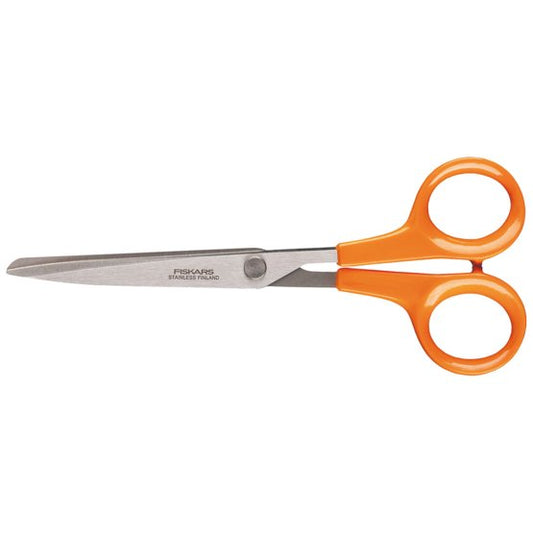 FISKARS Tijeras universales, Longitud: 17 cm, Para diestros y zurdos, Hoja de acero inoxidable/Mangos de plástico, Naranja, Classic, 1005150