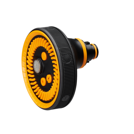 Fiskars Cabezal de pistola para cabezales de ducha Multi, 5 funciones, Flujo infinitamente variable, Tamaño universal, Negro/naranja, 1059238