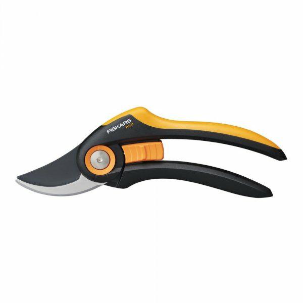 Fiskars Tijeras de jardín Plus, P521, Para ramas frescas y ramitas, Recubrimiento antiadherente, Cuchillas de acero inoxidable, Longitud: 20,1 cm, Negro/Naranja, 1057167