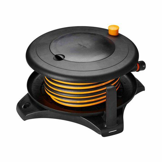 Fiskars Waterwheel Solid M - Carro portamanguera con manguera de 20 m, 1/2"