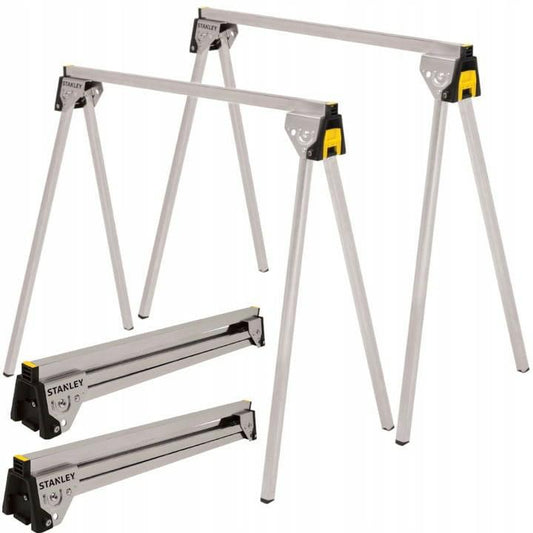 STANLEY STST81337-1 - Caballete metálico, 2 piezas, Capacidad de carga 340 kg, Patas plegables, Almacenamiento compacto y facilidad de transporte