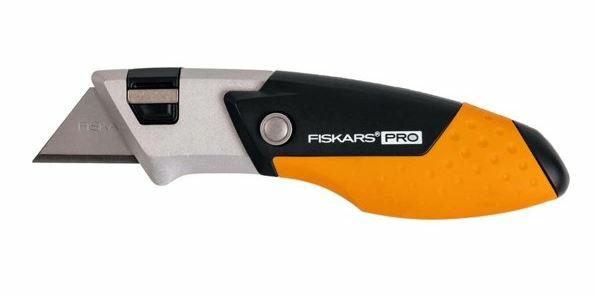 Fiskars Pro Cúter Universal Plegable Compacto, Longitud 12 cm, Acero Inoxidable/Plástico, Negro/Naranja, CarbonMax, 1062939