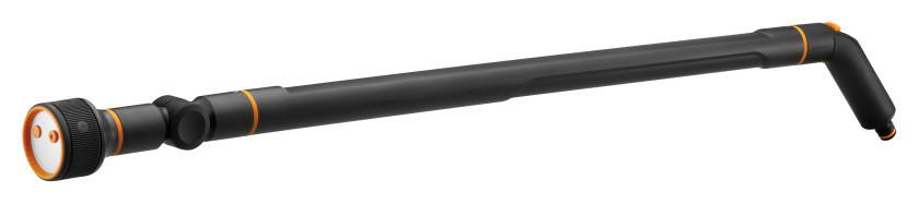 Fiskars Lanza de riego direccional 3 chorros, Cabezal de boquilla SoftGrip giratorio, Control de flujo, Tamaño universal, Altura: 74 cm, 442 g, Negro/naranja, 1052186