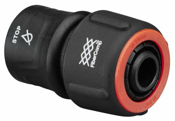 Fiskars Conector de manguera, Tamaño universal, Ø 19 mm (3/4"), FiberComp, 40 g, Negro/Rojo, STOP, 1054790