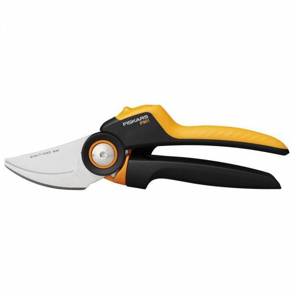 Fiskars Tijeras de jardín Bypass L, X-series PowerGear, P961, Mango giratorio, Para ramas frescas, Recubrimiento antiadherente, Cuchillas acero inoxidable, Longitud: 22,2 cm, Negro/Naranja, 1057175
