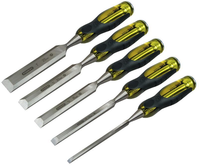 Stanley - FatMax Juego de formones 5 Piezas 6, 10, 15, 20, 25 mm, 2-16-271, 5metric, Amarillo