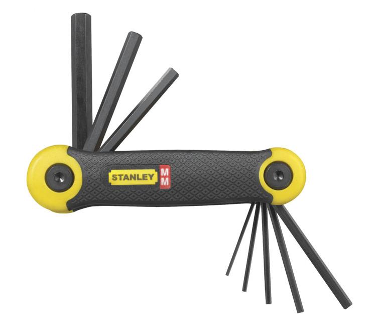 STANLEY Juego de Llaves Hexagonales Métricas (8 Piezas), Cuerpo recubierto de caucho, Plegable, Puntas Biseladas, Peso 0,166 Kg, Longitud 48 mm, 2-69-264