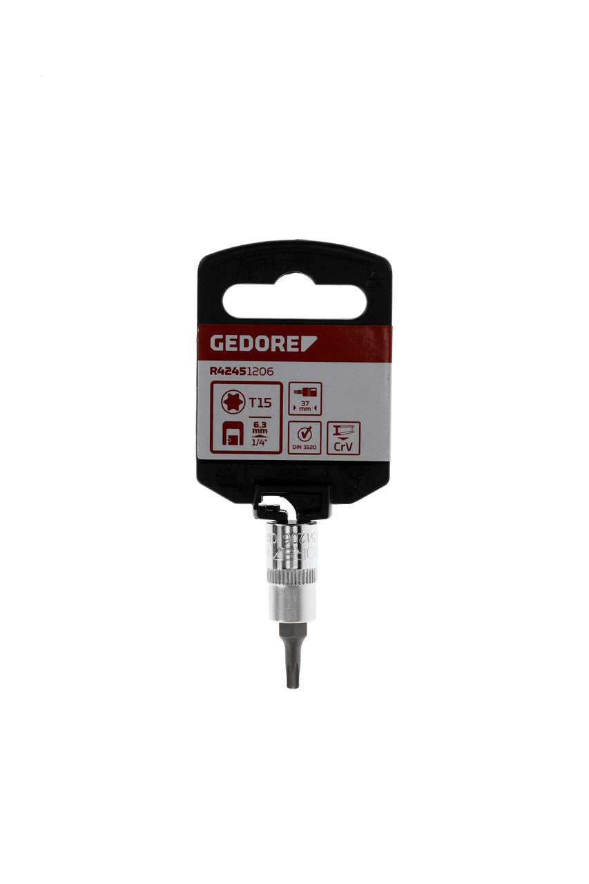 Douille de tournevis GEDORE rouge R42451206 - TORX T15 1/4" L=37 mm