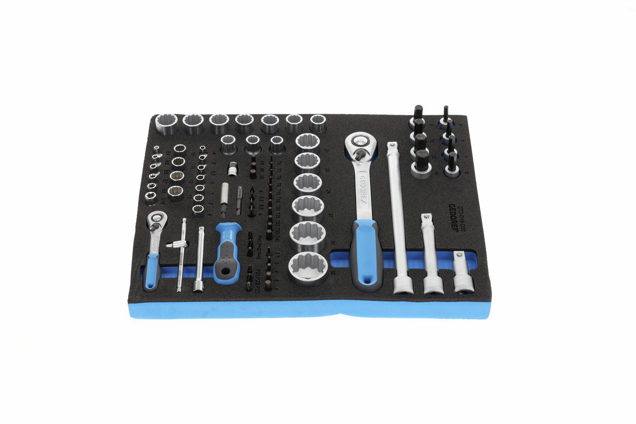TS CT2-D19-D20 - Juego de vasos y puntas de 1/4"+1/2" en módulo de espuma Check-Tool de doble cuerpo, 81 piezas