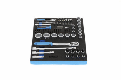 TS CT2-D19-D20 - Juego de vasos y puntas de 1/4"+1/2" en módulo de espuma Check-Tool de doble cuerpo, 81 piezas