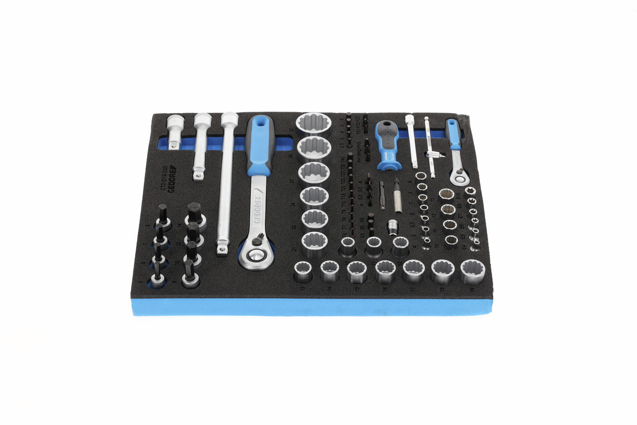 TS CT2-D19-D20 - Juego de vasos y puntas de 1/4"+1/2" en módulo de espuma Check-Tool de doble cuerpo, 81 piezas