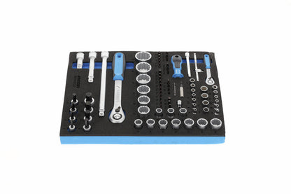 TS CT2-D19-D20 - Juego de vasos y puntas de 1/4"+1/2" en módulo de espuma Check-Tool de doble cuerpo, 81 piezas