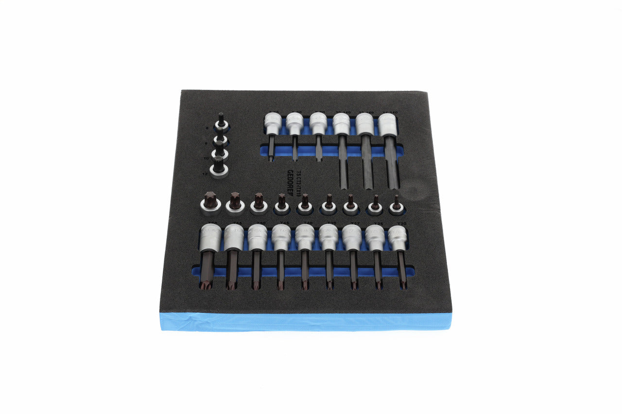 TS CT2-ITX19 - Juego de llaves de vaso destornillador de 1/2" en módulo de espuma Check-Tool de doble cuerpo, 28 piezas