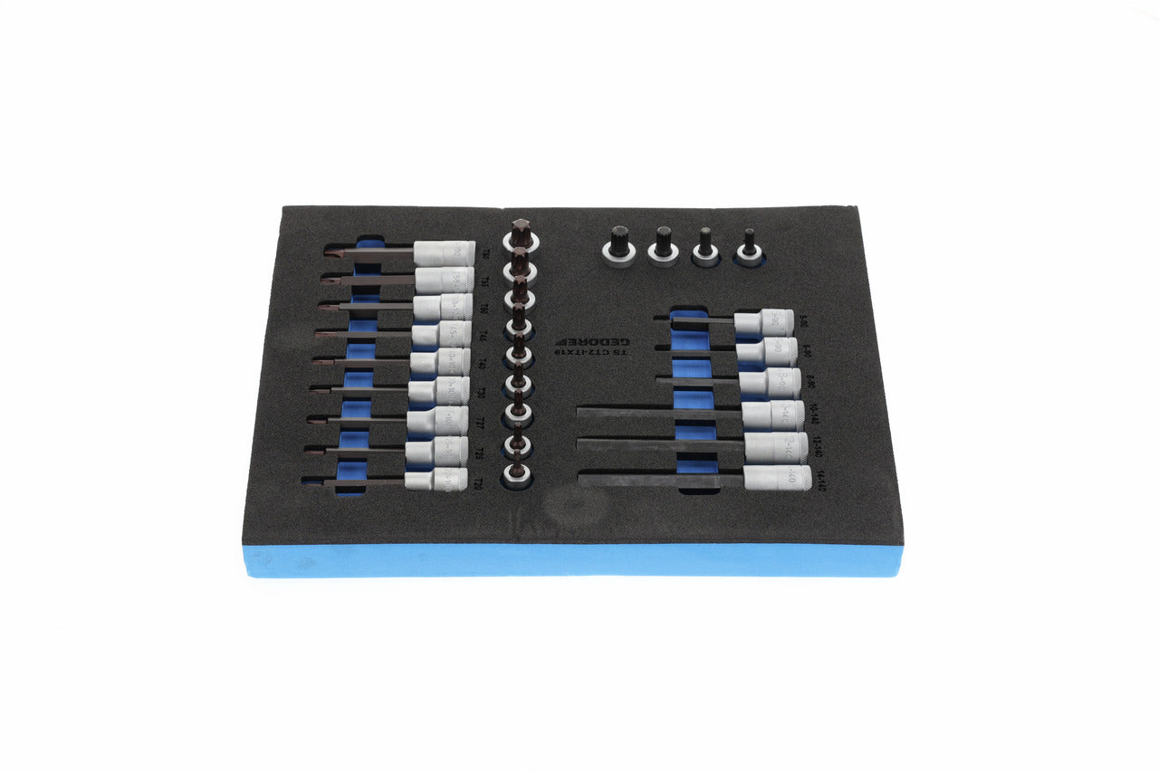 TS CT2-ITX19 - Juego de llaves de vaso destornillador de 1/2" en módulo de espuma Check-Tool de doble cuerpo, 28 piezas