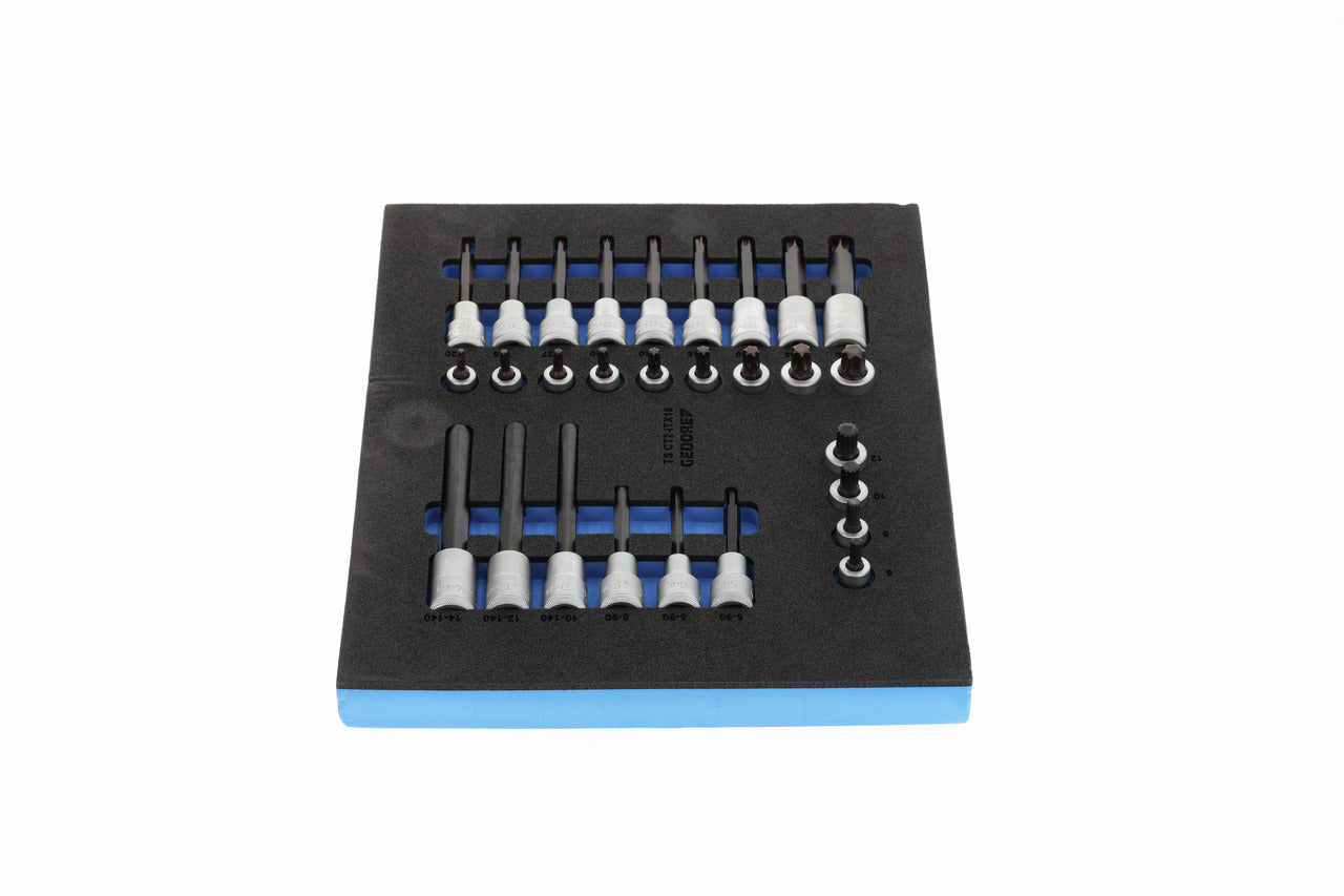 TS CT2-ITX19 - Juego de llaves de vaso destornillador de 1/2" en módulo de espuma Check-Tool de doble cuerpo, 28 piezas