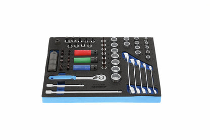 TS CT2-D30 - Juego de puntas, vasos y accesorios de 3/8" y 1/2" en módulo de espuma Check-Tool de doble cuerpo, 59 piezas