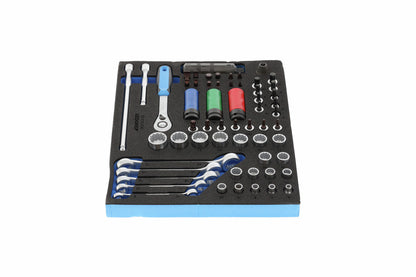 TS CT2-D30 - Juego de puntas, vasos y accesorios de 3/8" y 1/2" en módulo de espuma Check-Tool de doble cuerpo, 59 piezas