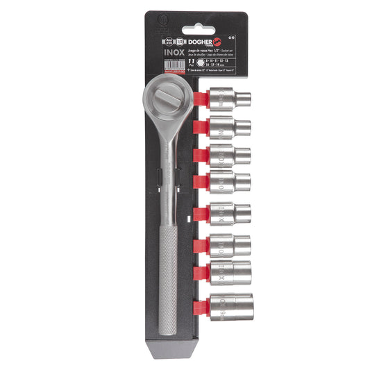 Dogher 20531-062 - Juego 8 Ud. Vaso Hex.+Carraca 1/2 Inox