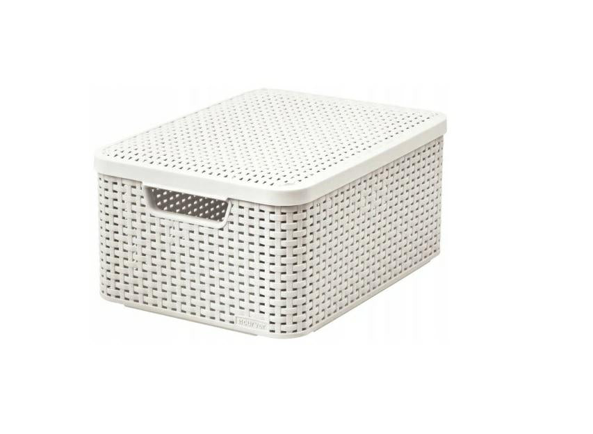 Curver 205848 - Cesta con tapa con efecto mimbre (tamaño mediano, polipropileno)