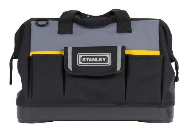 Stanley 1-96-183 - Bolsa para Herramientas de Gran Abertura con Cremallera, 44.7 x 27.5 x 23.5 cm, Base Reforzada, Negro/ Gris, 40.6 cm