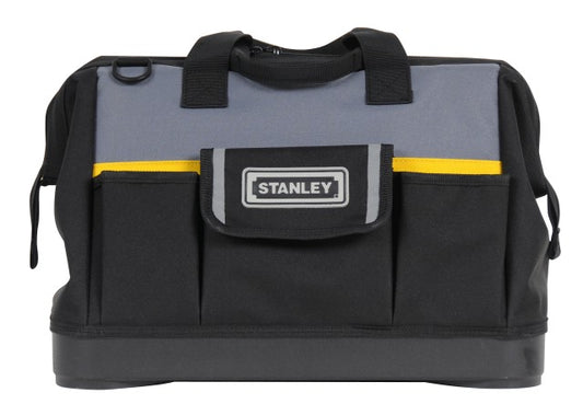 Stanley 1-96-183 - Bolsa para Herramientas de Gran Abertura con Cremallera, 44.7 x 27.5 x 23.5 cm, Base Reforzada, Negro/ Gris, 40.6 cm