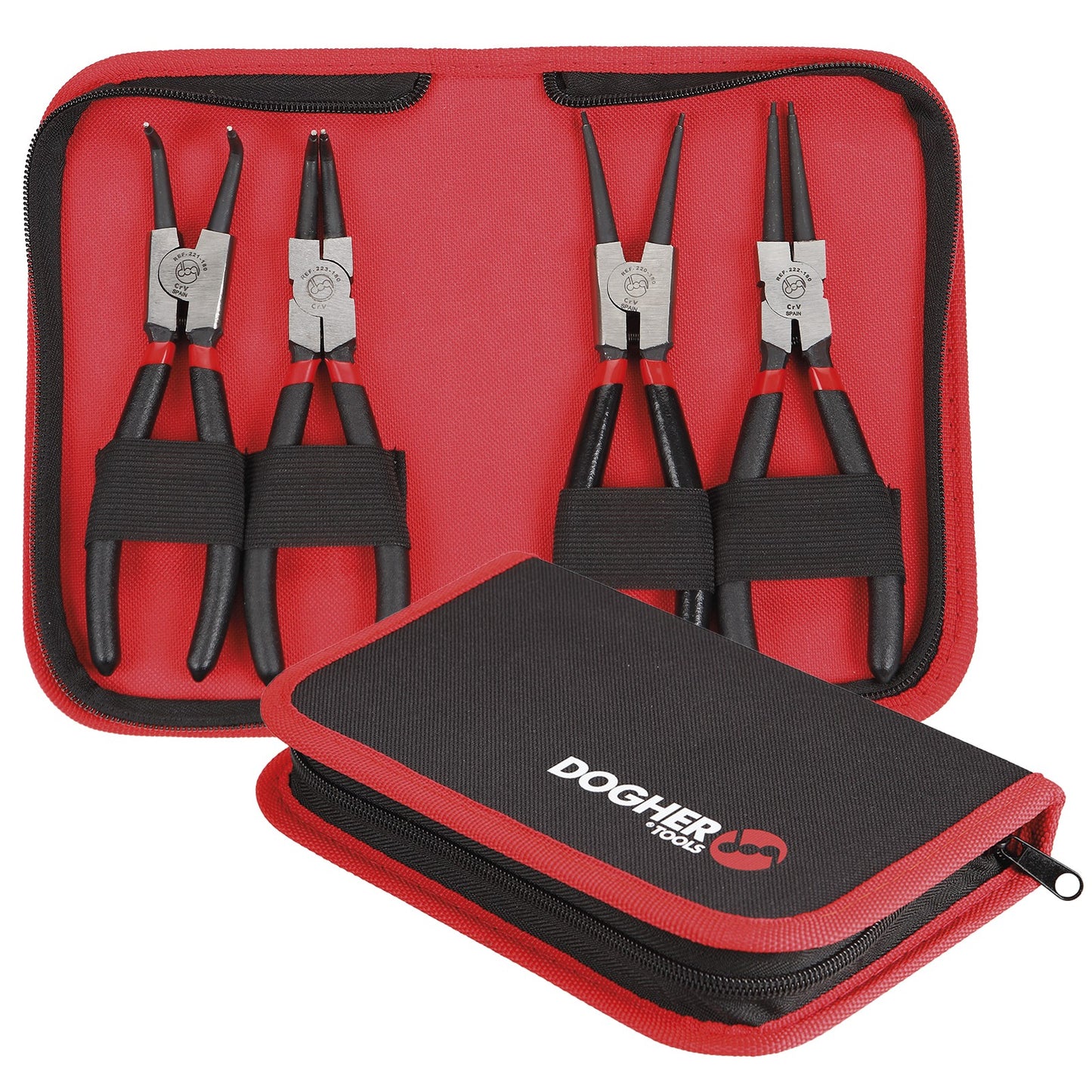 Dogher 220-003 - Juego 4 Alicates Seeger 155mm en Estuche de Cremallera